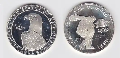 1 Dollar Silber Münze USA 1983 XXII Olympiade Los Angeles 1984 Diskus (131218)