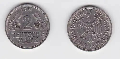 2 Mark Nickel Münze BRD Trauben und Ähren 1951 F (130591)