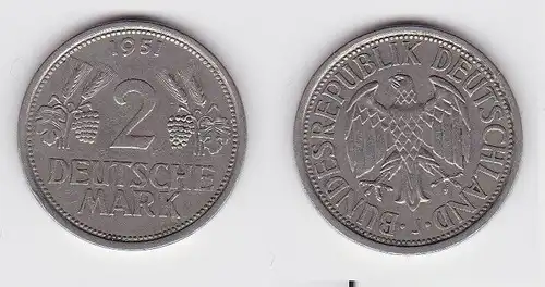 2 Mark Nickel Münze BRD Trauben und Ähren 1951 J (130429)