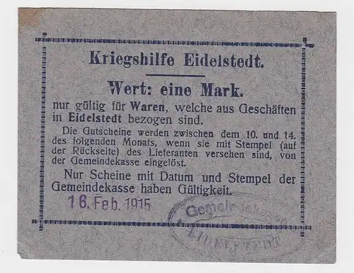 1 Mark Banknoten Kriegshilfe Eidelstedt 18.April 1916 (132813)