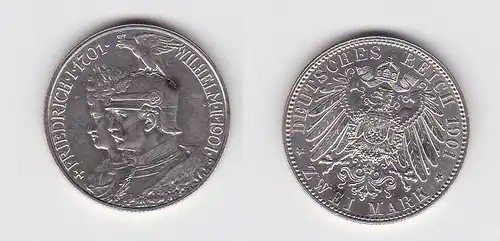 2 Mark Silbermünze Preussen 200 Jahre Königreich 1901 Jäger 105 (131259)
