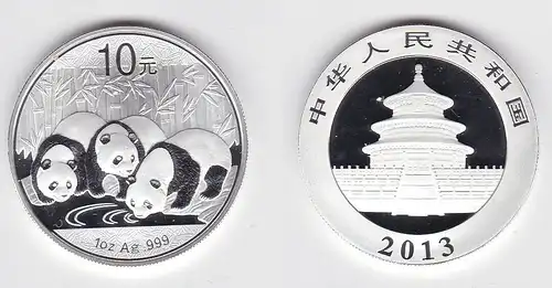 10 Yuan Silber Münze China Panda 1 Unze Feinsilber 2013 Stgl. (131464)