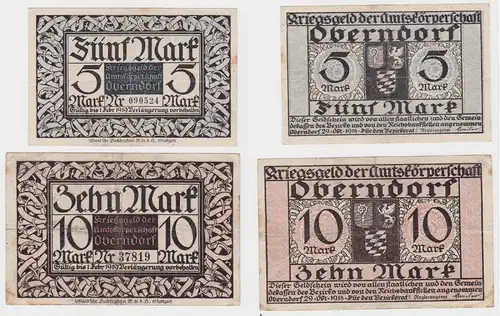 5 & 10 Mark Banknote Notgeld Amtskörperschaft Oberndorf 1918 (132177)