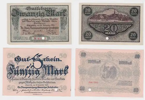 20 & 50 Mark Banknoten Finanzvereinigung Chemnitzer Industrieller 1918 (132172)