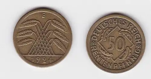50 Rentenpfennig Messing Münze Weimarer Republik 1924 E Jäger 310 (131231)