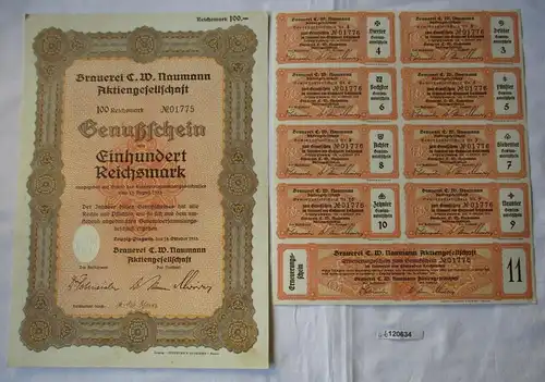 100 RM Genußschein Brauerei C.W. Naumann AG Leipzig-Plagwitz 18.10.1933 (120634)