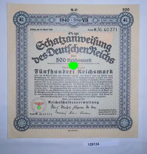 500 Reichsmark Schatzanweisung des Deutschen Reichs Berlin 6.2.1941 (128134)