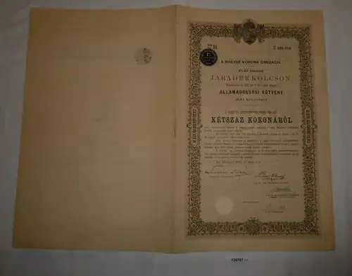 200 Kronen Renten-Anleihe Staatsschuld-Verschreibung Ungarn 1903 (128787)