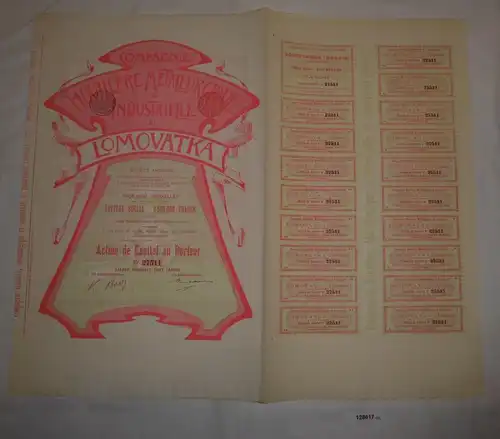 100 Franc Aktie Metallurgie & Kohle Gesellschaft Lomovatka Brüssel 1899 (128617)