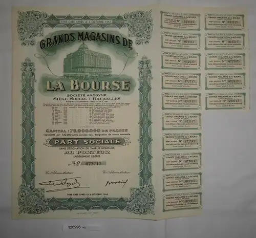 Stück Aktie Grands Magasins de la Bourse, Société Anonyme, Brüssel 1944 (128996)