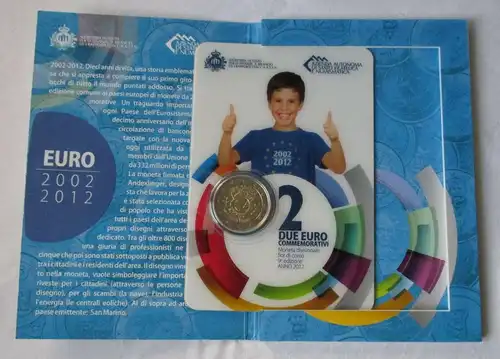 San Marino 2 Euro 2012 10 Jahre Euro-Bargeld CoinCard Gedenkmünze Folder /125469