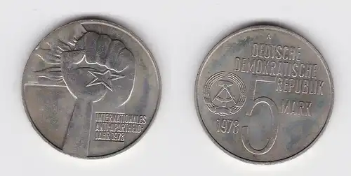 DDR Gedenk Münze 5 Mark Anti Apartheid Jahr 1978 Stempelglanz (124701)