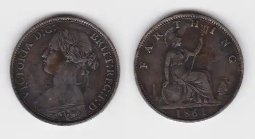1 Farthing Kupfer Münze Großbritannien 1861 Victoria  (128565)
