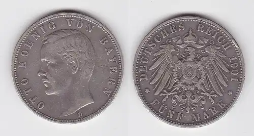 5 Mark Silbermünze Bayern König Otto 1901 Jäger 46 ss (150295)