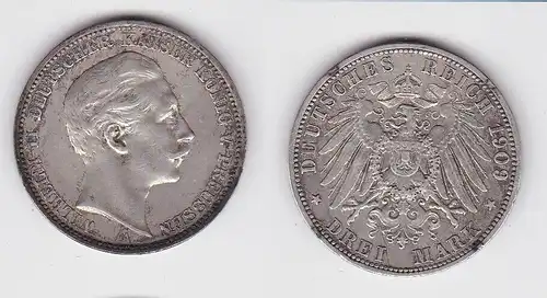 3 Mark Silbermünze Preussen Kaiser Wilhelm II 1909 A Jäger 103 ss (150272)