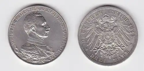 3 Mark Silbermünze Preussen Kaiser in Uniform 1913 Jäger 112 vz (150462)