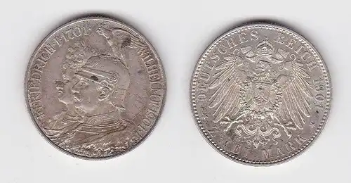 2 Mark Silbermünze Preussen 200 Jahre Königreich 1901 Jäger 105 f.vz (150096)