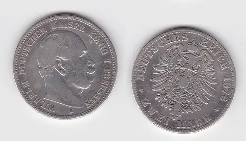 2 Mark Silbermünze Preussen Kaiser Wilhelm I. 1876 A Jäger 96 f.ss (144199)