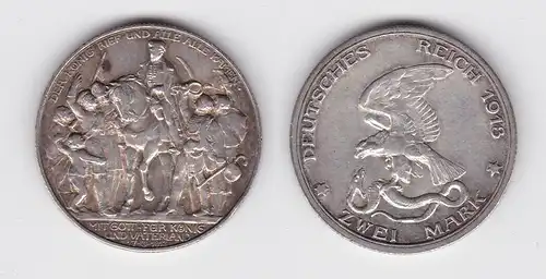2 Mark Silbermünze Preussen Der König rief .... 1913 Jäger 109 ss+ (144590)