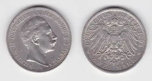 2 Mark Silbermünze Preussen Kaiser Wilhelm II 1906 Jäger 102 ss+ (144685)