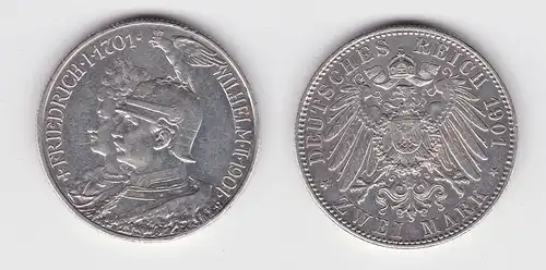 2 Mark Silbermünze Preussen 200 Jahre Königreich 1901 Jäger 105 f.vz (144682)