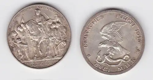 2 Mark Silbermünze Preussen Der König rief .... 1913 Jäger 109 vz (140120)