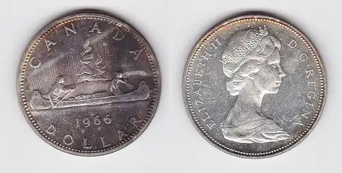 1 Dollar Silbermünze Kanada Indianer im Kanu 1966 (150621)