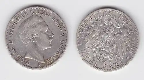 2 Mark Silbermünze Preussen Kaiser Wilhelm II 1896 Jäger 102 ss (143553)