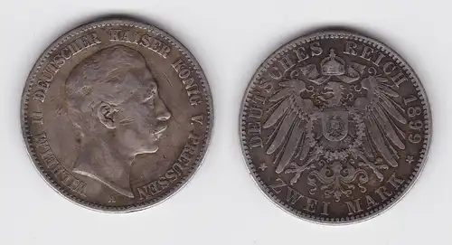 2 Mark Silbermünze Preussen Kaiser Wilhelm II 1899 Jäger 102 ss (143151)