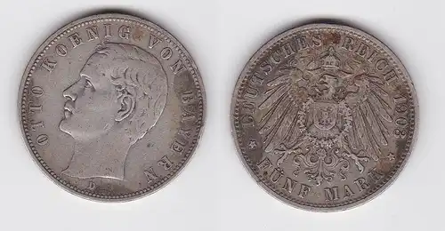 5 Mark Silbermünze Bayern König Otto 1903 Jäger 46 ss (150133)