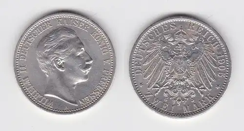2 Mark Silbermünze Preussen Kaiser Wilhelm II 1905 Jäger 102 f.vz (141579)
