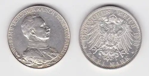 2 Mark Silbermünze Preussen Kaiser in Uniform 1913 Jäger 111 vz+ (144354)