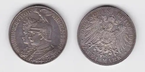2 Mark Silbermünze Preussen 200 Jahre Königreich 1901 Jäger 105 f.vz (143483)