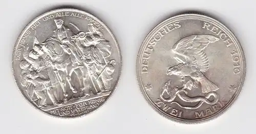 2 Mark Silbermünze Preussen Der König rief .... 1913 Jäger 109 vz (144427)