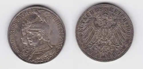 2 Mark Silbermünze Preussen 200 Jahre Königreich 1901 Jäger 105 ss+ (141329)