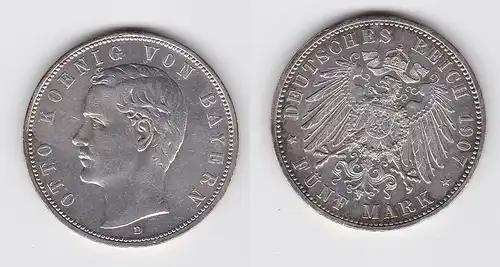 5 Mark Silbermünze Bayern König Otto 1907Jäger 46 ss+ (150098)