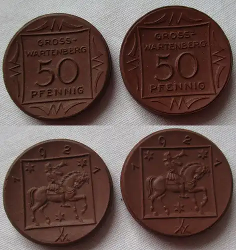 2 x 50 Pfennig Meissner Porzellan Münze Gross-Wartenberg 1921 (157182)