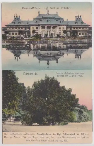 900701 Mehrbid Ak kgl. Schloss Pillnitz - Wasser-Palais und Nordansicht 1906
