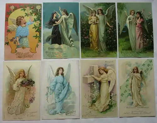 95012 Ak 8x geprägte Glückwunschkarten mit Engelmotiven um 1910