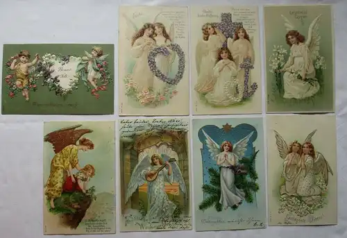 96285 Ak 8x geprägte Glückwunschkarten mit Engelmotiven um 1910