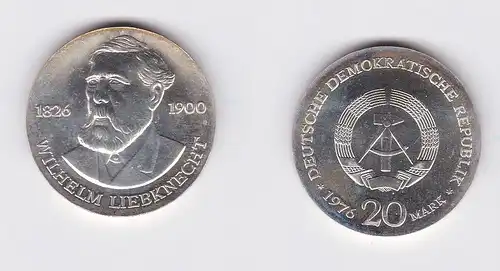 DDR Gedenk Münze 20 Mark Wilhelm Liebknecht 1976 Silber (128886)