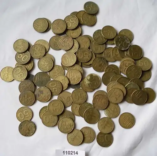 DDR: 100 x 50 Pfennig Messing Münzen alle von 1950 !!! (110214)