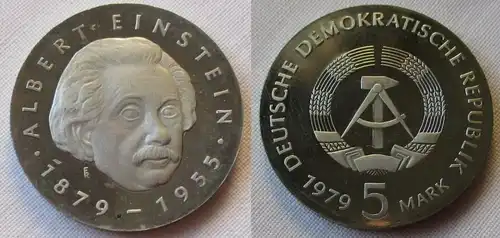 DDR Gedenk Münze 5 Mark Albert Einstein 1979 Kupfernickel PP (113441)