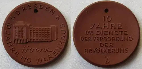 DDR Porzellan Medaille 10 Jahre HO-Warenhaus Dresden HOWA (149715)