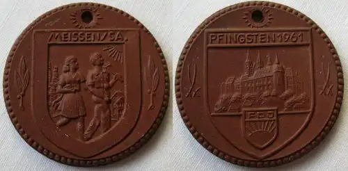 DDR Porzellan Medaille Meissen FDJ Pfingsten 1961 (149363)