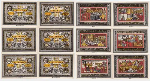6 x 50 Pfennig Banknoten Notgeld Stadt Ettlingen ohne Jahr (140143)