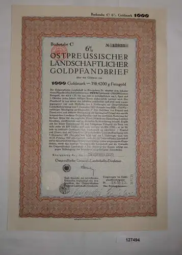 1000 Goldmark Pfandbrief Ostpreussische General-Landschafts-Direktion (127494)