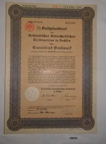 1000 Goldmark Pfandbrief Erbländischer Ritterschaftlicher Creditverein (128039)