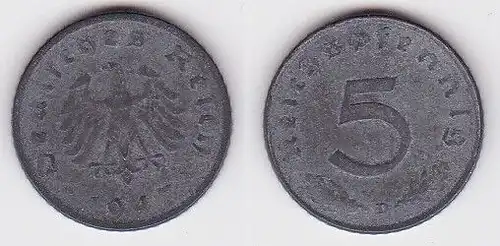 5 Pfennig Zink Münze alliierte Besatzung 1947 D Jäger 374 (120454)