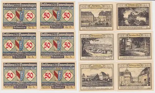 6 x 50 Pfennig Banknoten Notgeld Stadt Emmendingen 1921 (140310)
